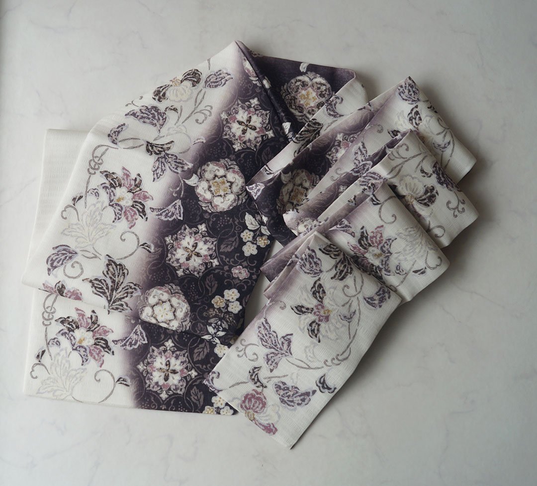 夏・なごや帯】 オフホワイト×烏羽色 唐草華文 なごや帯 | 大山  