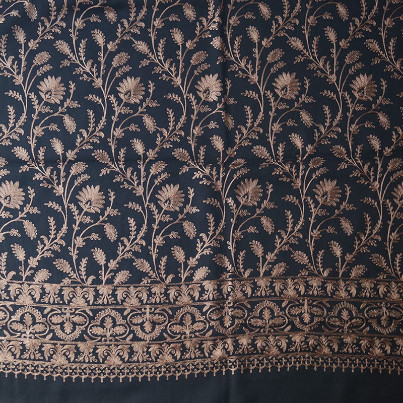 ストール】カシミール刺繍 黒色×黄橡色 241106A | 大山キモノ・ちぇら 