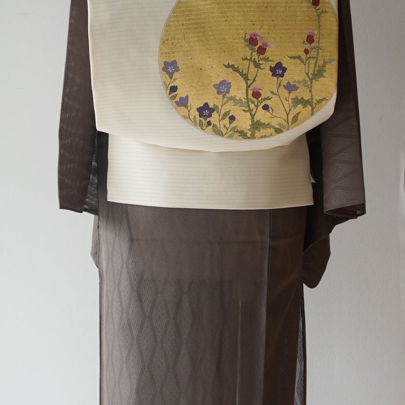 平安織松川菱一つ紋色無地着物113a p｜色無地 