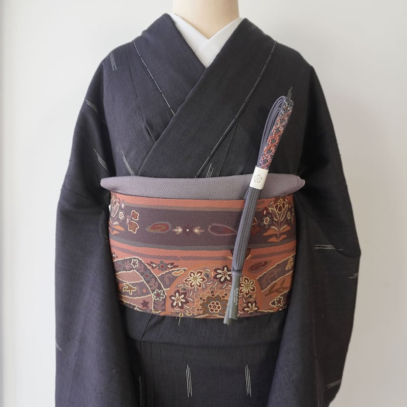 袷】黒色地 絣文 結城紬 オリジナル仕立て上がり品 | 大山キモノ・ちぇら
