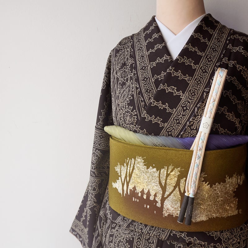 黒地紋駒羽尺 袷】憲法黒色系 インド更紗風 小紋 | 大山キモノ・ちぇらうなぼるた