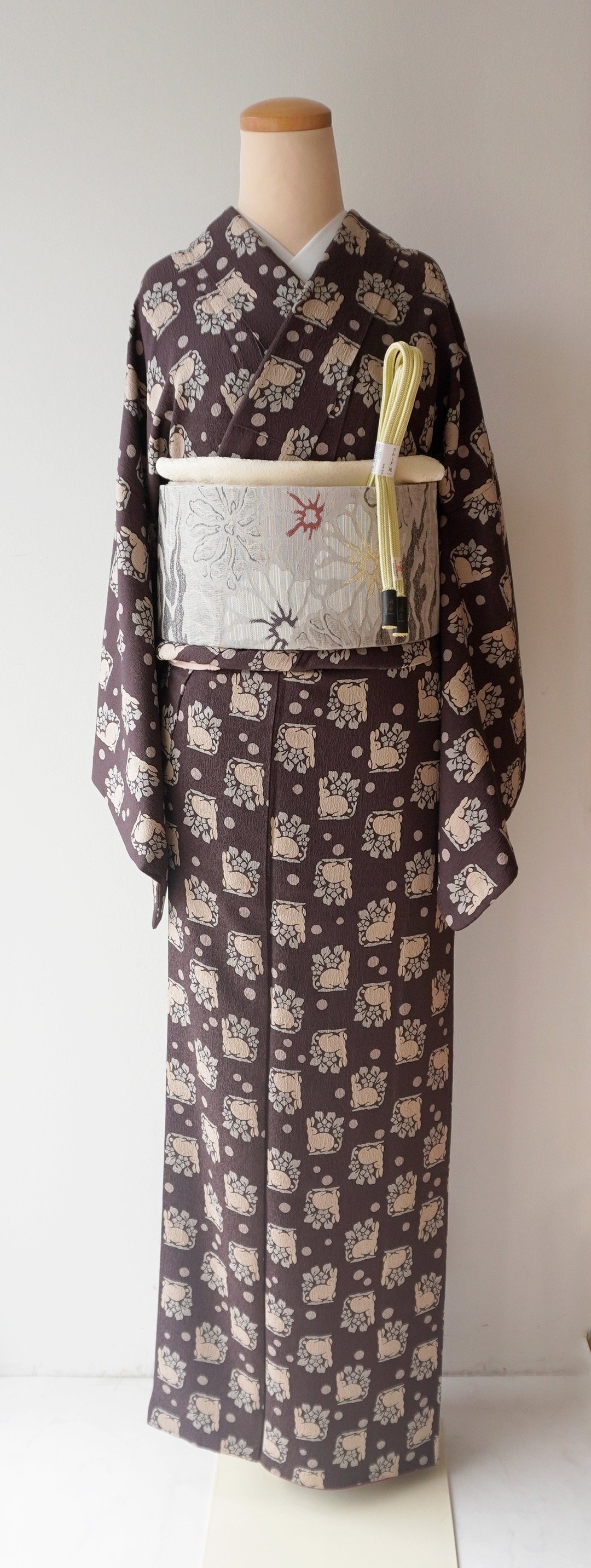 花地紋 さくらんぼ 小花 お召 着物 102a きやす p 