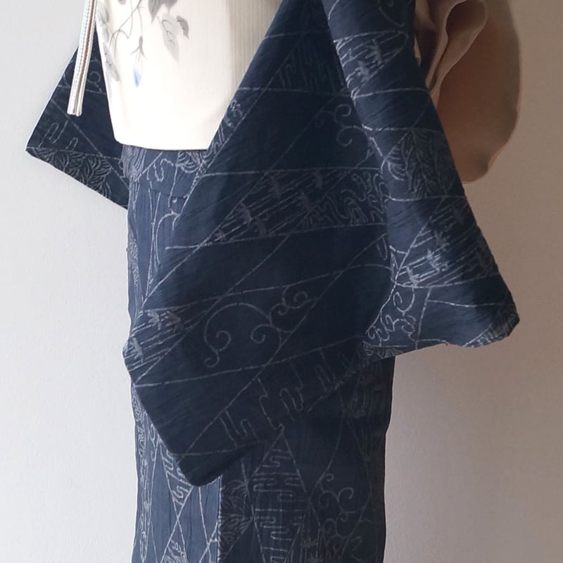 【麻】小千谷縮　青緑柄　鉄納戸色