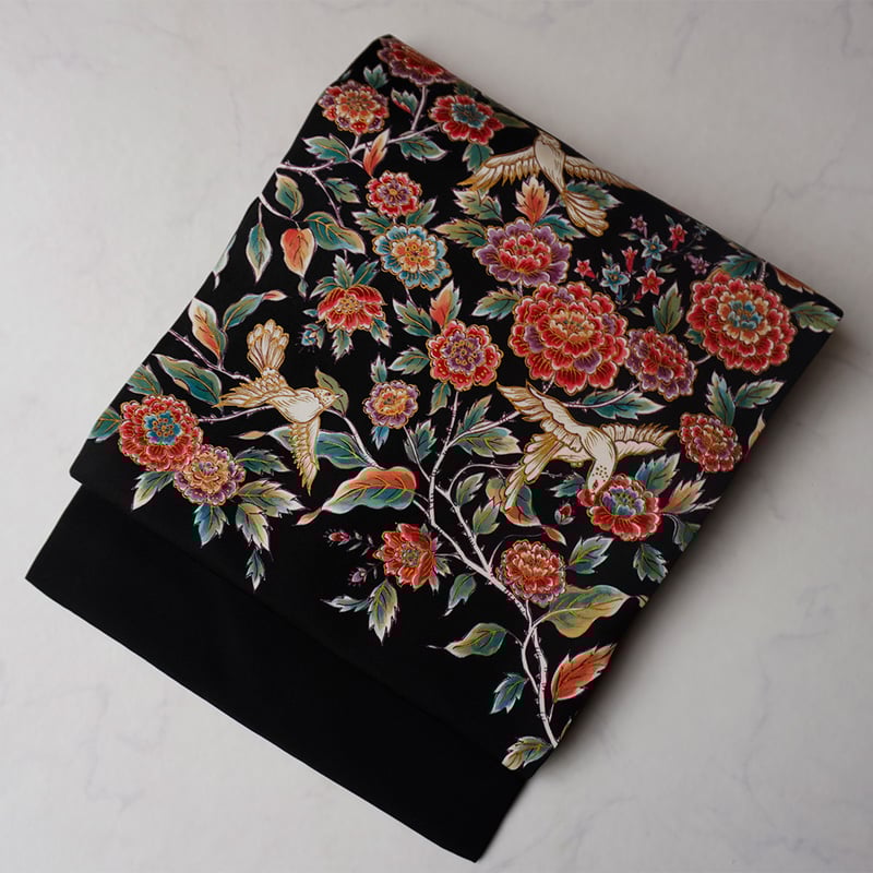 なごや帯】黒地 花に鳥文様 なごや帯 | 大山キモノ・ちぇらうなぼるた 