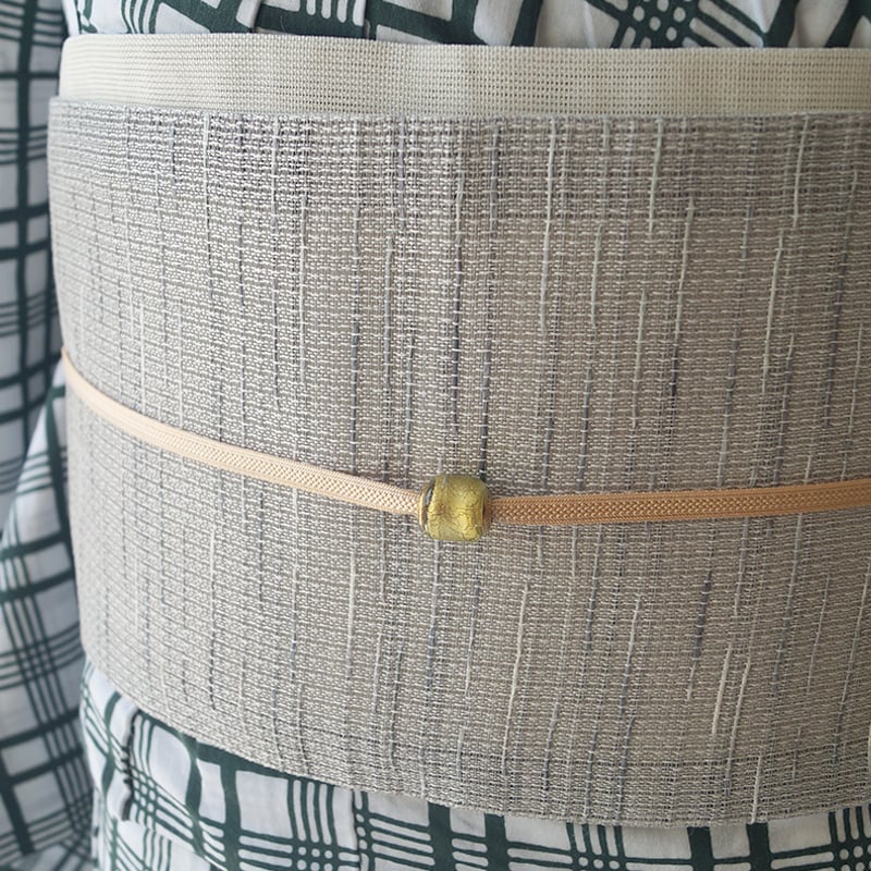 キモノモダン　半幅帯　白とグレー 半幅帯】白鼠色×薄鈍色×白練色 織り柄 麻半幅帯 No.240725④