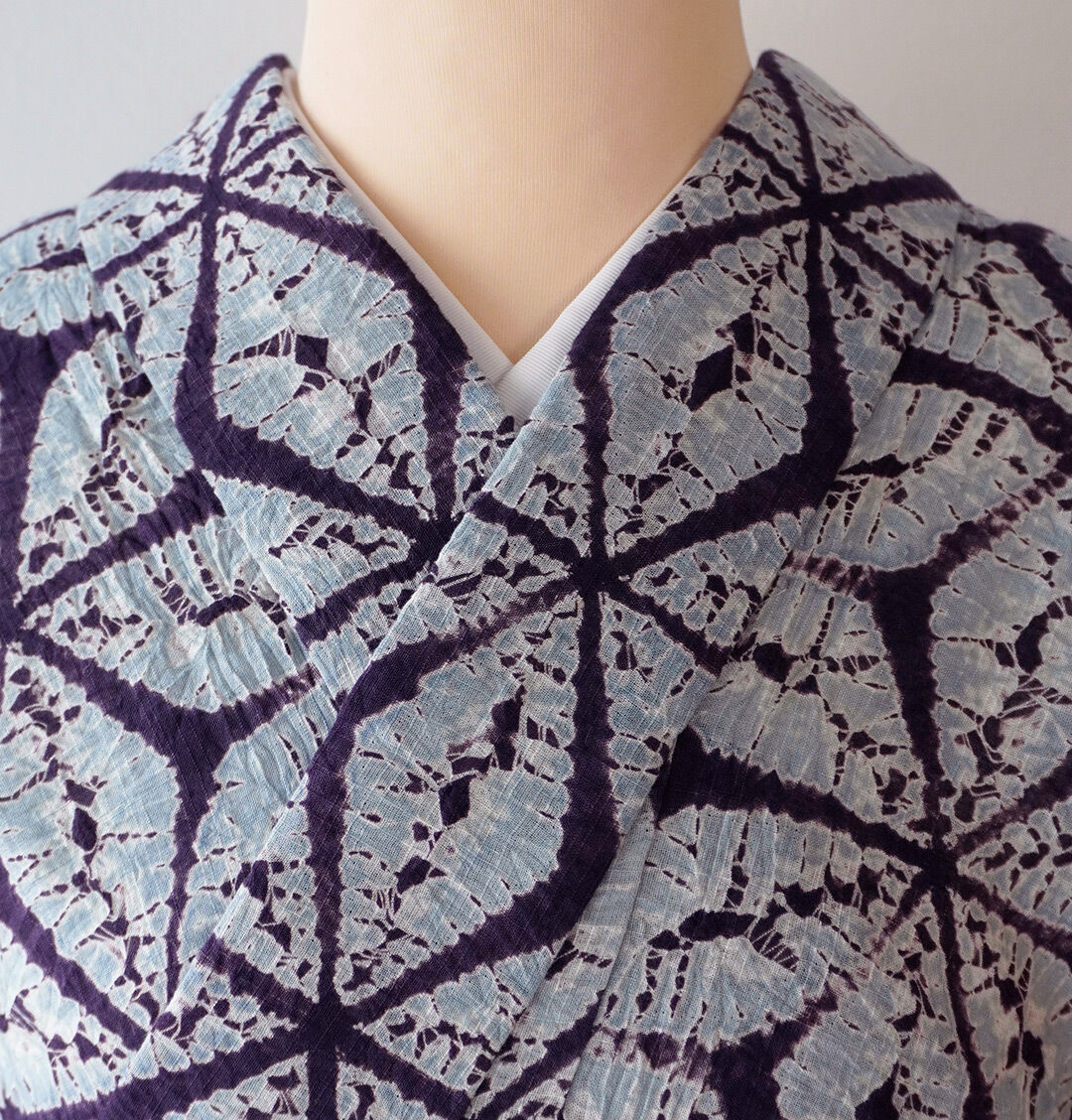 有松鳴海絞り　高級　浴衣　伝統工芸　麻の葉流水花文　蛍　✨ほぼ未使用✨ long＊Iris＊有松鳴海絞り浴衣 あやめ 菖蒲 花 A732 | kimono tento