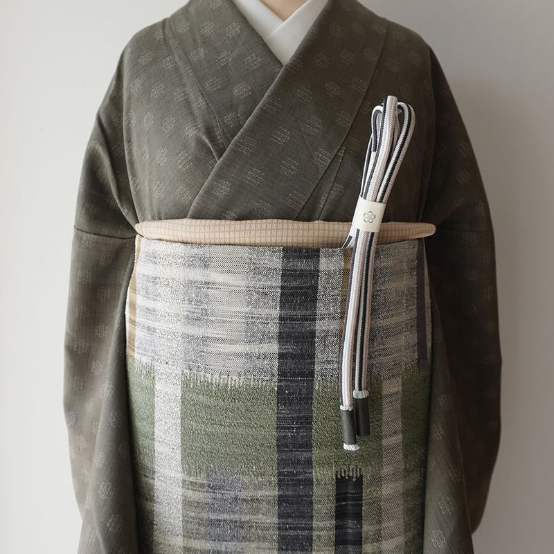 袷 小紋 グラデーション着物（葡萄鼠～桑色～淡い岩井茶)