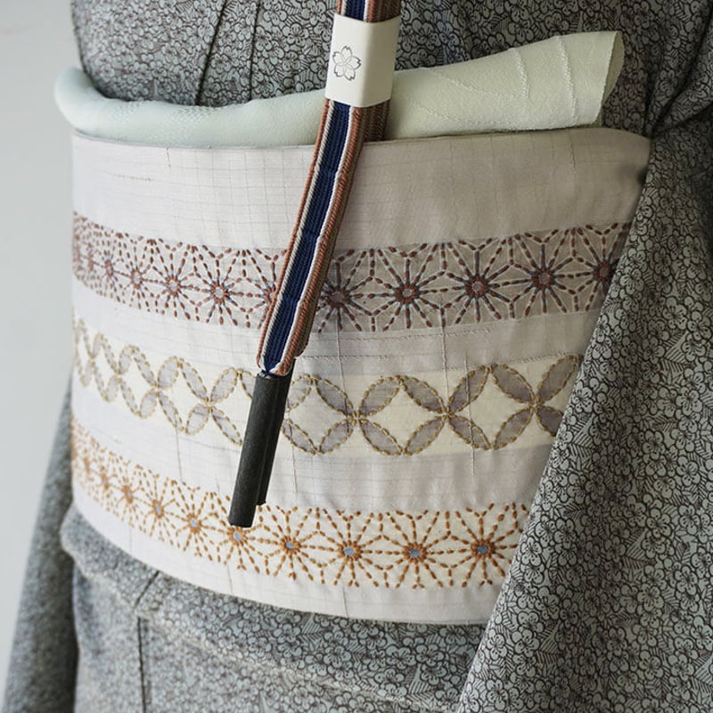 marukoです 特選の手刺繍【刺し子】　極上の風合い【真綿紬】袋帯 maruko様専用です 特選の手刺繍【刺し子】 極上の風合い【真綿紬