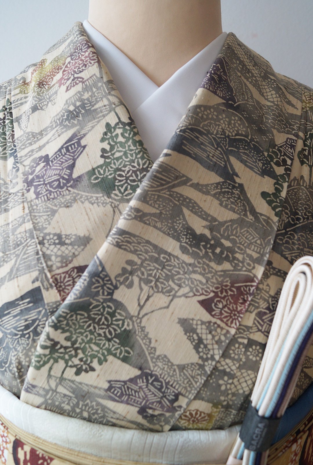 型染め 風景 素敵なデザイン 紬 正絹 T-5148