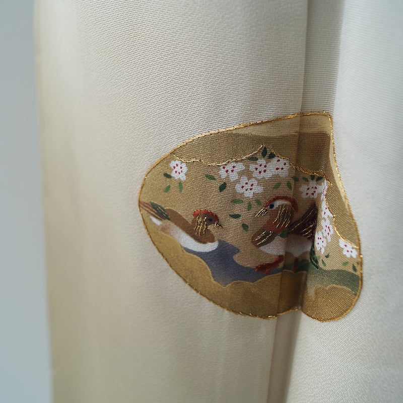 袷】蕎麦切色×利休白茶暈かし 貝合わせ文 附下げ | 大山キモノ