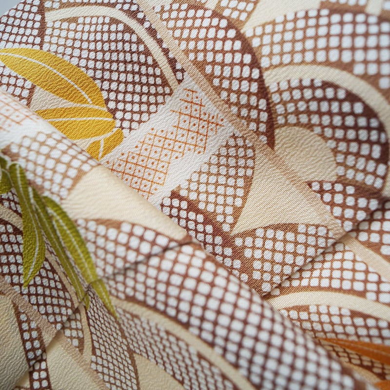 小紋 ちりめん 宝尽くし 草花 竹 菊 青海波 梅 着物 正絹 青系 【公式