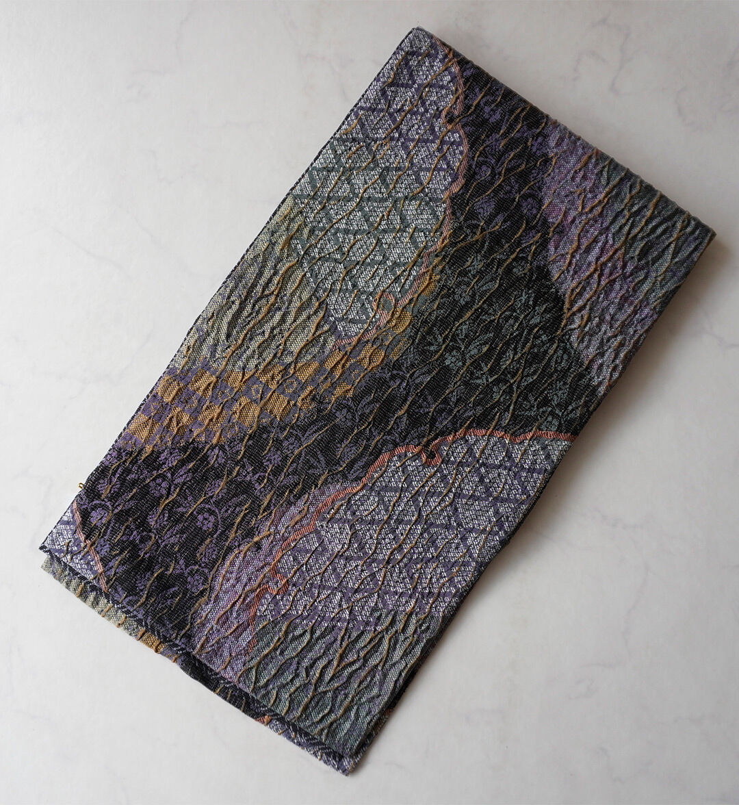 黒地に気球とピエロ柄 もったいない 名古屋帯