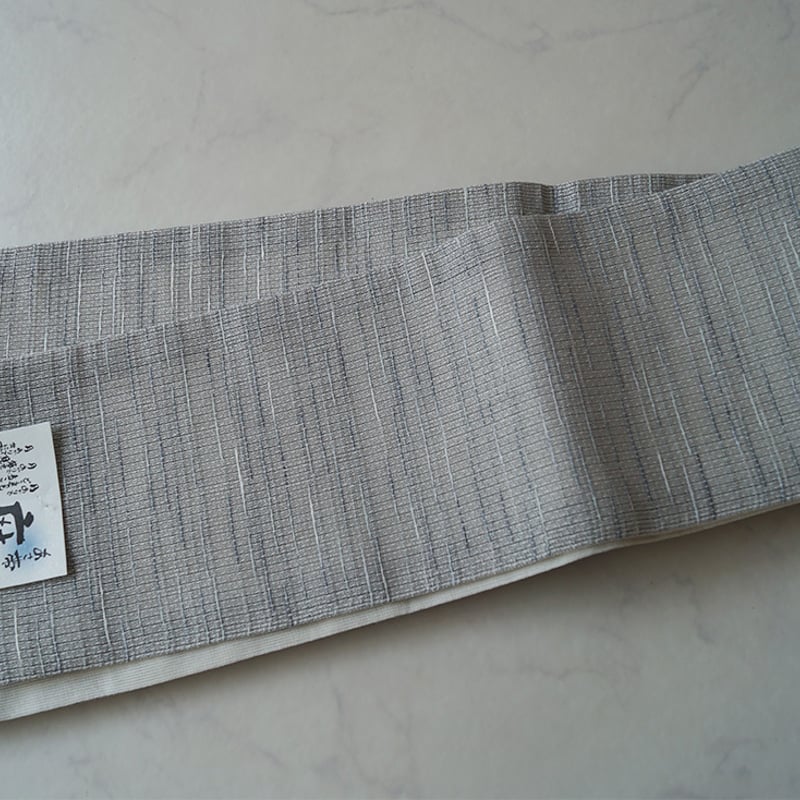 半幅帯】白鼠色×薄鈍色×白練色 織り柄 麻半幅帯 No.240725④ | 大山
