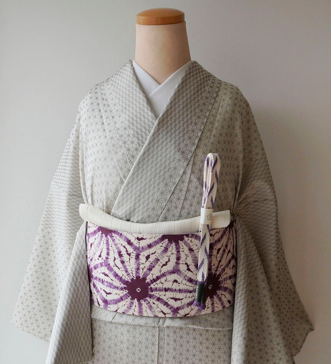 お召 モノトーン 松葉模様 小紋 着物 102a p 親しく 