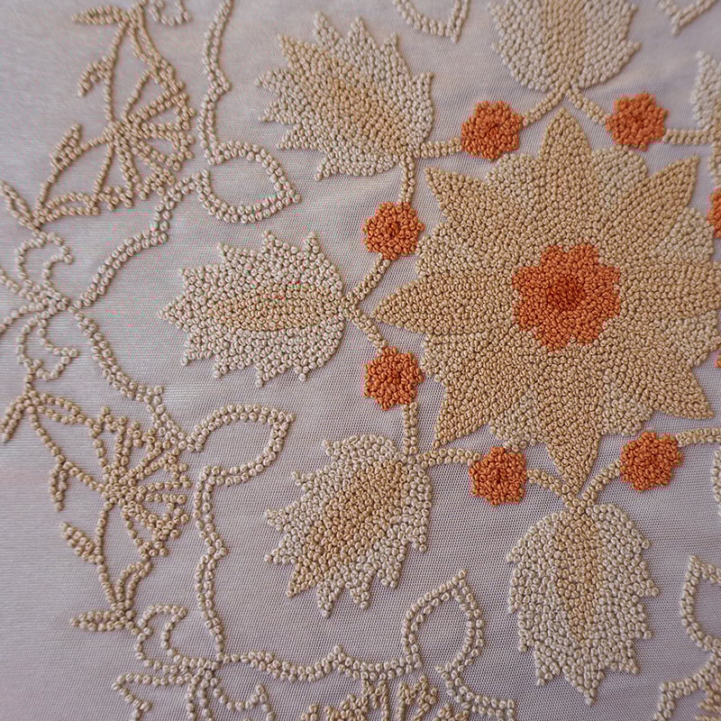 ふくろ帯】シャンパンゴールド地 相良刺繍抽象花文 ふくろ帯 ふくろ帯】シャンパンゴールド地 相良刺繍抽象花文 ふくろ帯