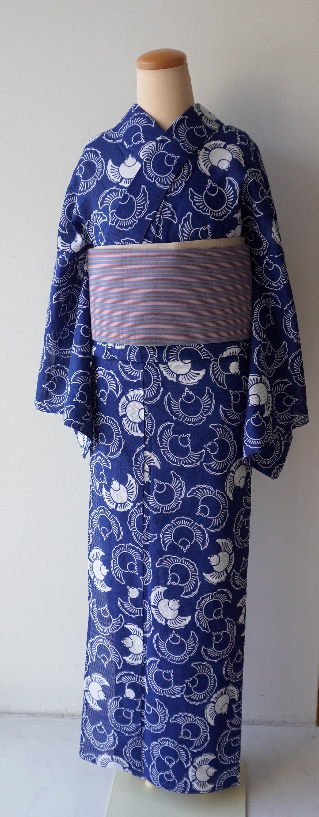 ゆかた　浴衣　ユカタ　竺仙　Lサイズ　綿絽　ネイビー✖️白　竹の柄　綿100% 絽 ゆかた浴衣ユカタ竺仙Lサイズ綿絽ネイビー✖️白竹の柄綿100% 絽