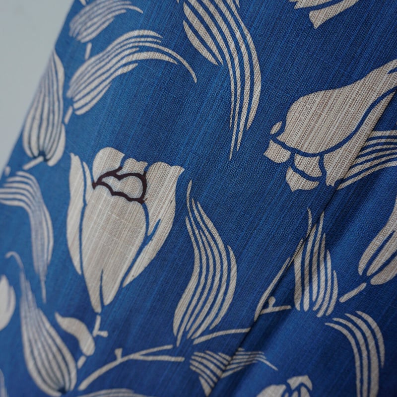 美品　綿紬　竺仙　本染　浴衣　着物　夏物　150㎝　トール　証紙付き　青　生成色 美品 綿紬 竺仙 本染 浴衣 着物 夏物 150㎝ トール 証紙付き 青
