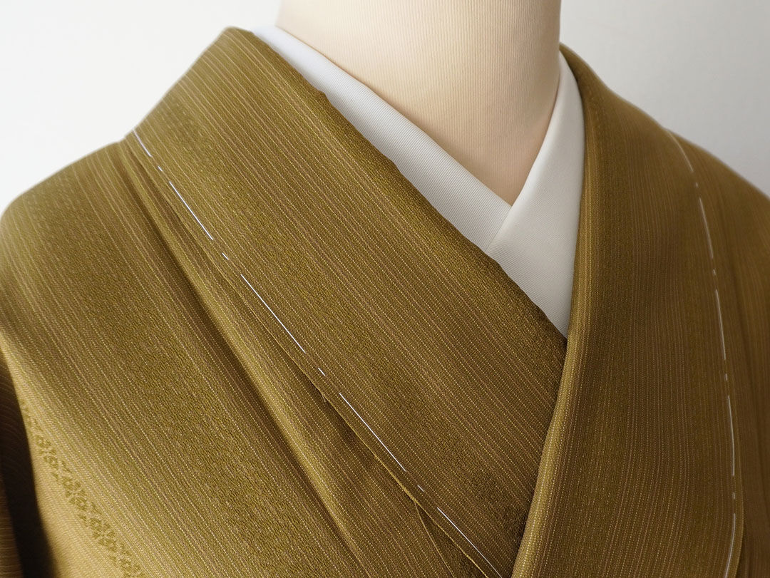 FH-11 小紋博多織福絖織物縦暈し単衣しつけ美品証紙