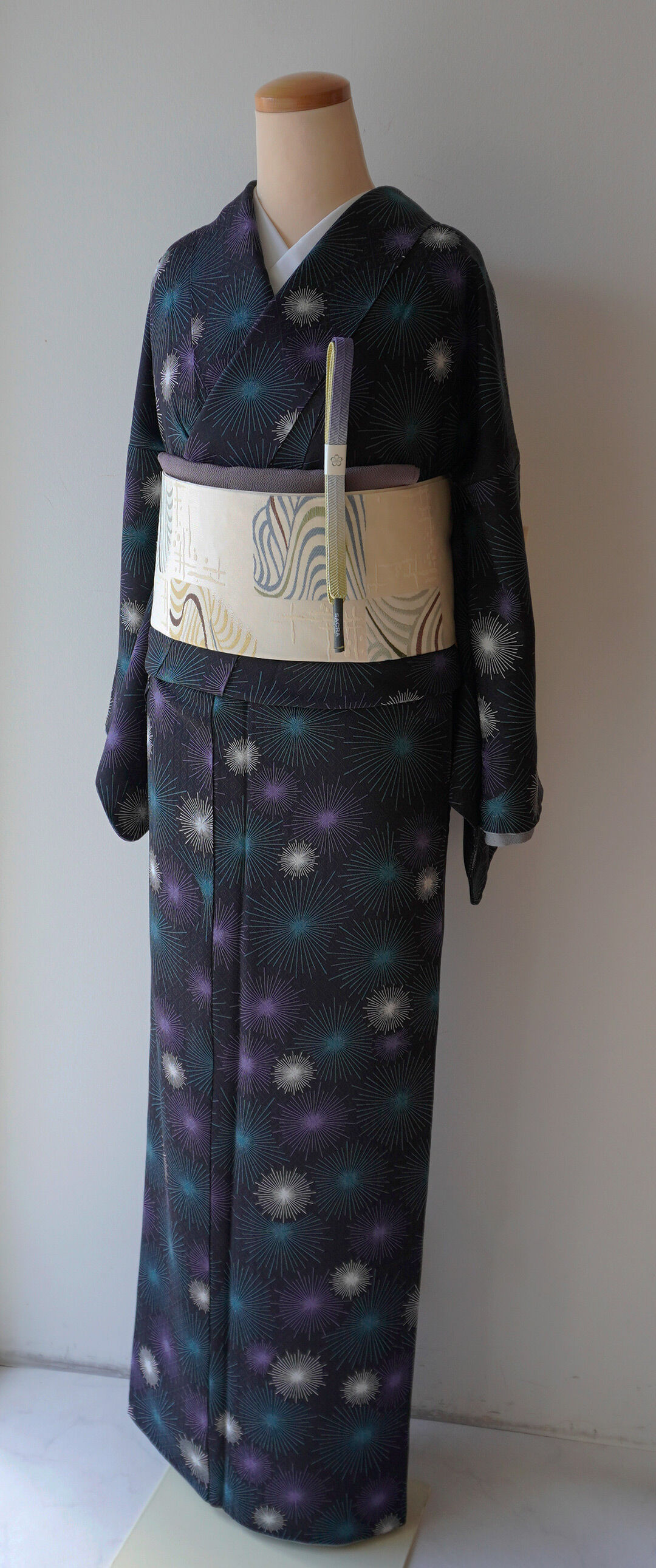松葉色の色無地紋付き千地泰弘 裄丈66cm