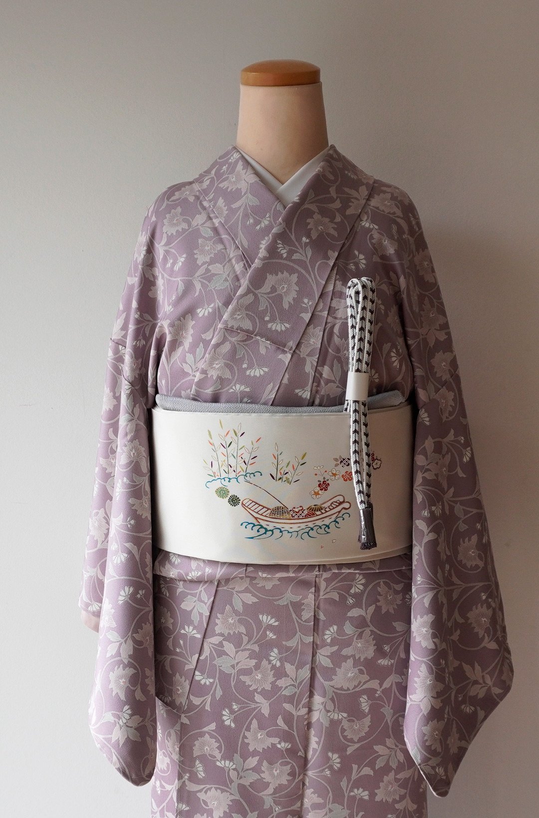 小紋抽象花文大人のピンク美品