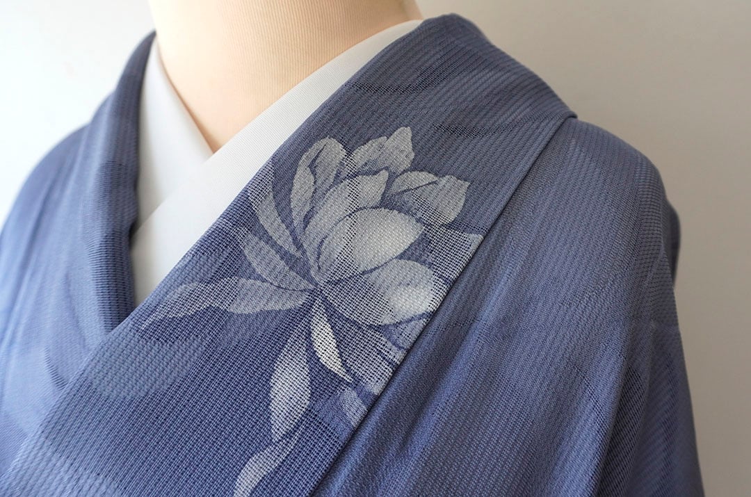 夏・紗】紺鼠色 抽象植物文文 紋紗小紋 | 大山キモノ・ちぇらうなぼるた 
