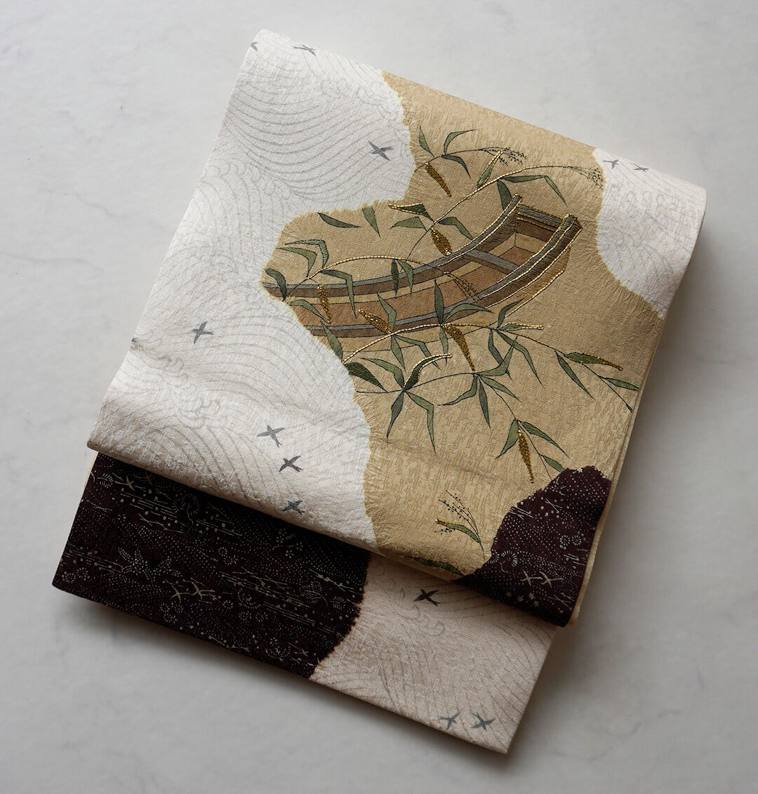 大㐂百花 青柳謹製 落款入 絞り桶染め 袋帯 金駒 金彩 竹笹 南天 正絹