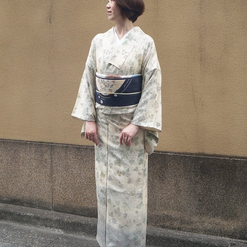 70 華 絽 付け下げ 小紋 蝶々 蛍 植物 黒 銀座【D-2687】（L）田中稔貢作 小紋 鉄黒色 辻が花文（反端付