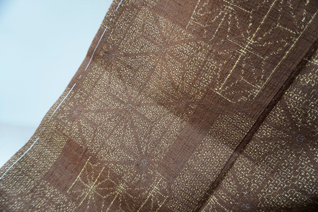 結城紬 織に染め 市松模様 花唐草 七宝 裄65 真綿T-5152 fit=scale-down,w=1200