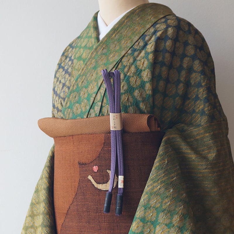 なごや帯】濃淡茶系 織り分けに抽象文様 八寸かがり名古屋帯 | 大山 