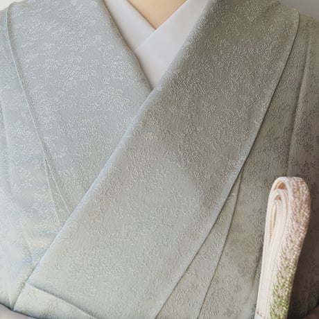 【袷】パウダーブルー色　色無地　一つ紋