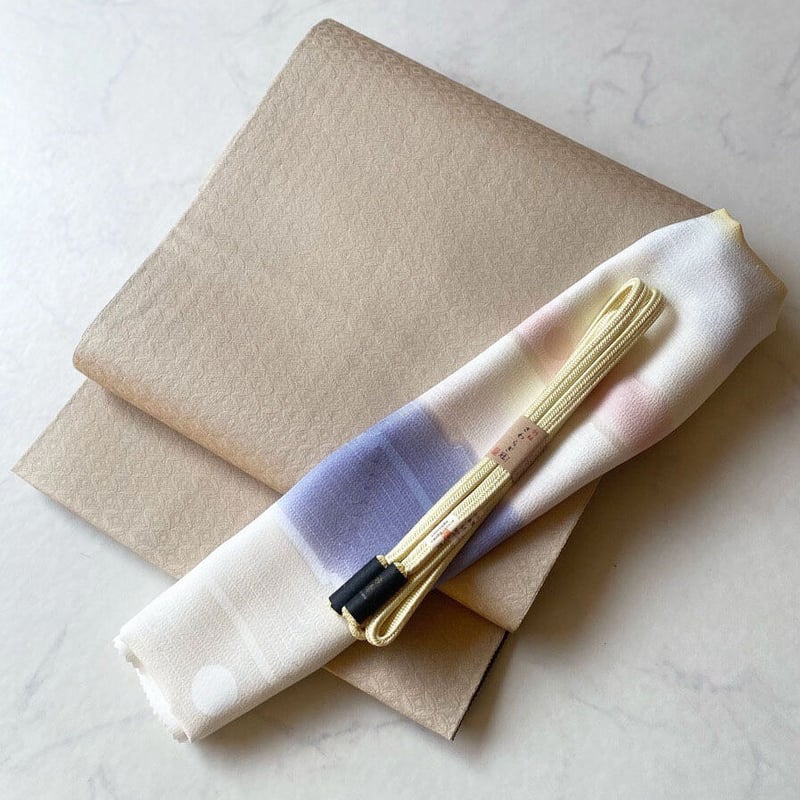 ふくろ帯】グレージュ×シャンパンベージュ 無地系ふくろ帯