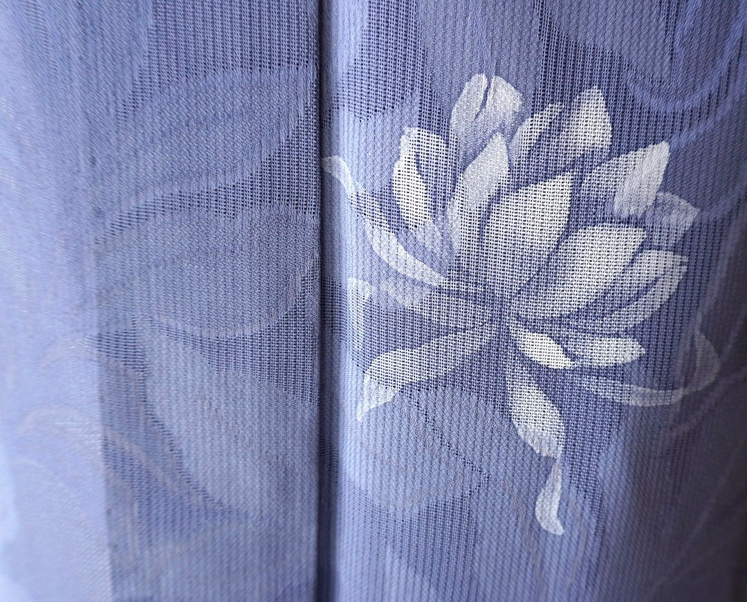 夏用紗リーフ模様抽象模様くすみブルー袋帯着物035a p