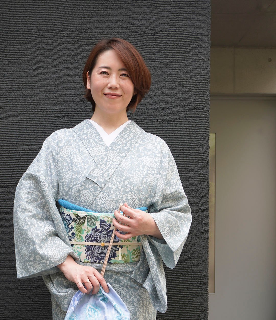 〇505mk57〇そめの近江 絹紅梅 夏着物 浴衣 型染め 花唐草 竹〇美品