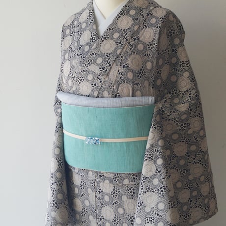 【浴衣】黒×生成色　菊唐草文　浴衣