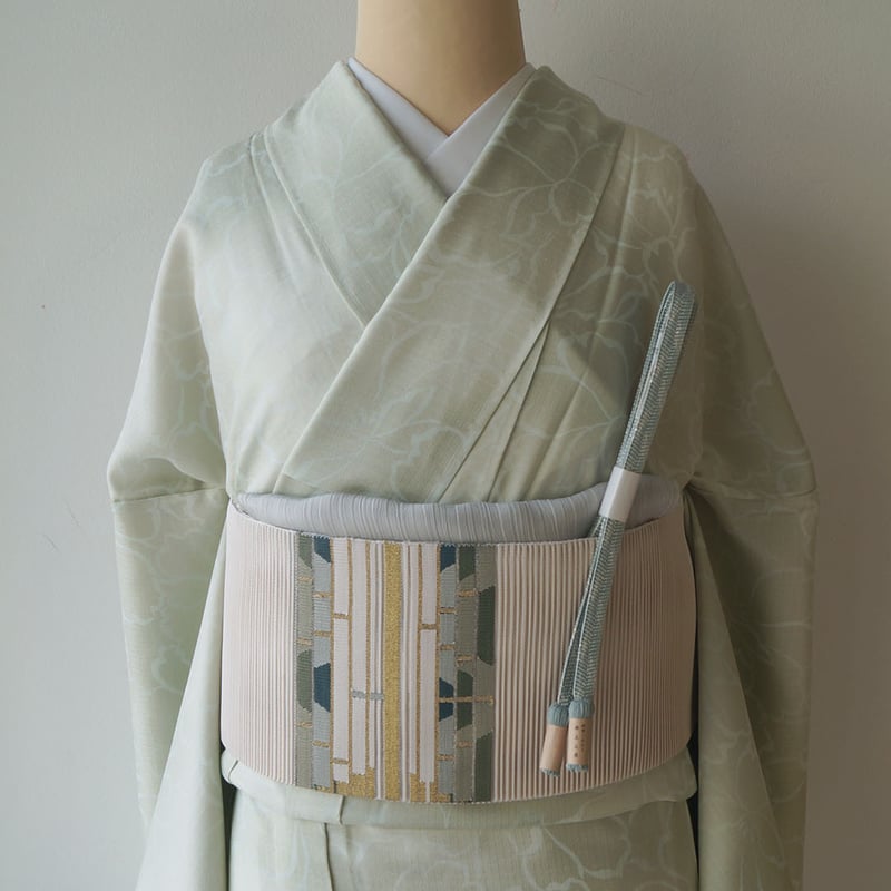 薄緑色の小紋 トールサイズ 仕付けつき 夏・紗】トールサイズ 白緑色 