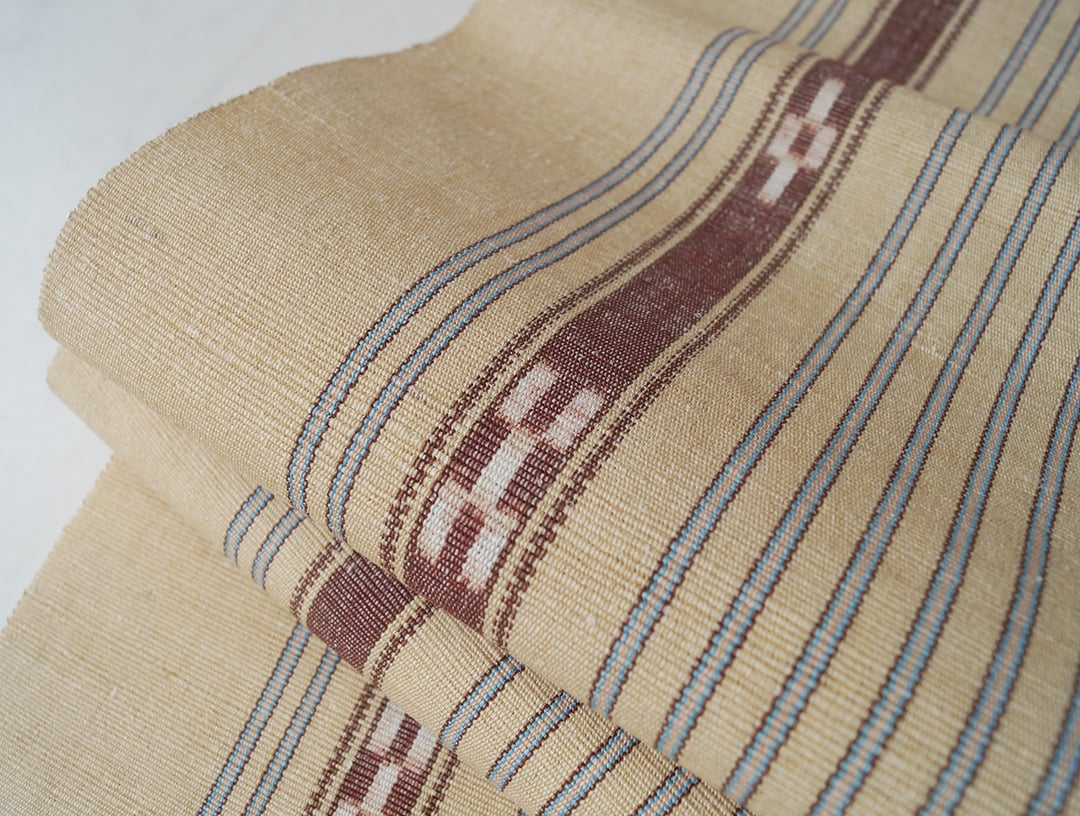 新品同様イエローミンサー名古屋帯 帯 名古屋帯 ミンサー 八寸帯 八重山 全通柄 シンプル 白