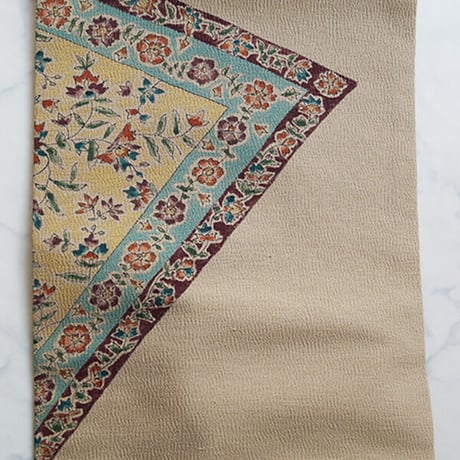 【なごや帯】縮緬地　三角更紗文　なごや帯