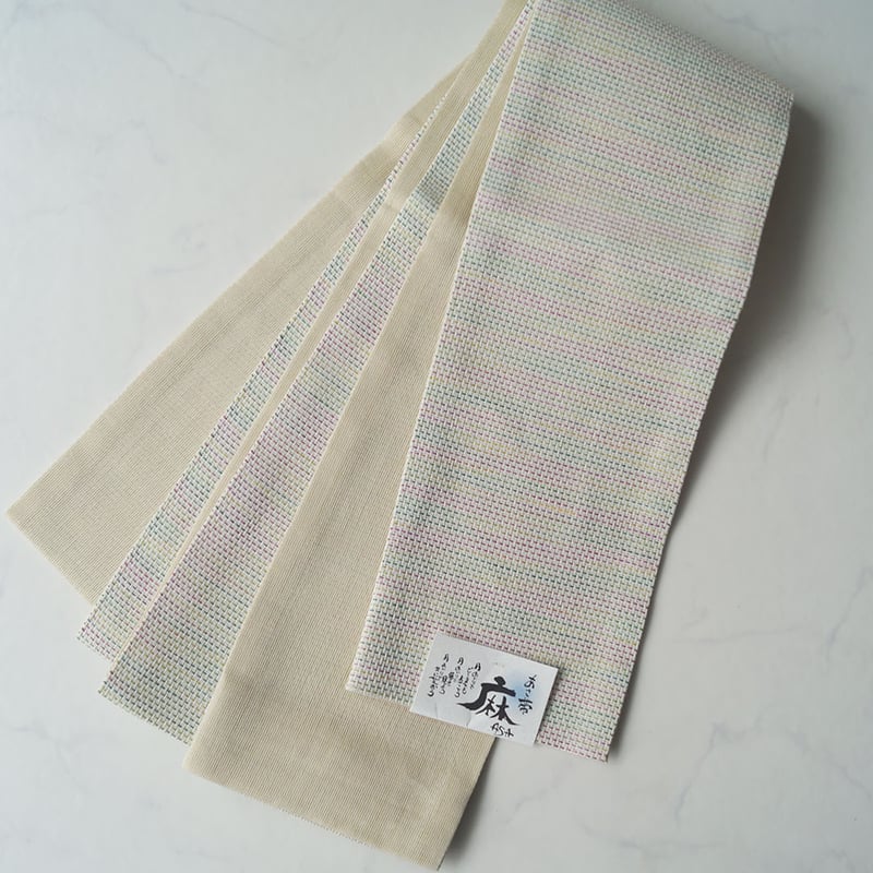 半幅帯】マルチカラー 織り柄 麻半幅帯 No.250130⑧ | 大山