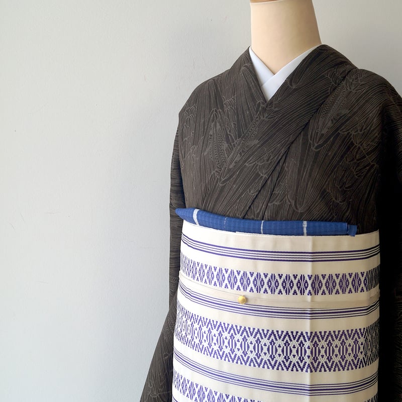 浴衣】黒橡色 鯉の滝登り柄 仕立て下ろし 綿麻 浴衣 | 大山