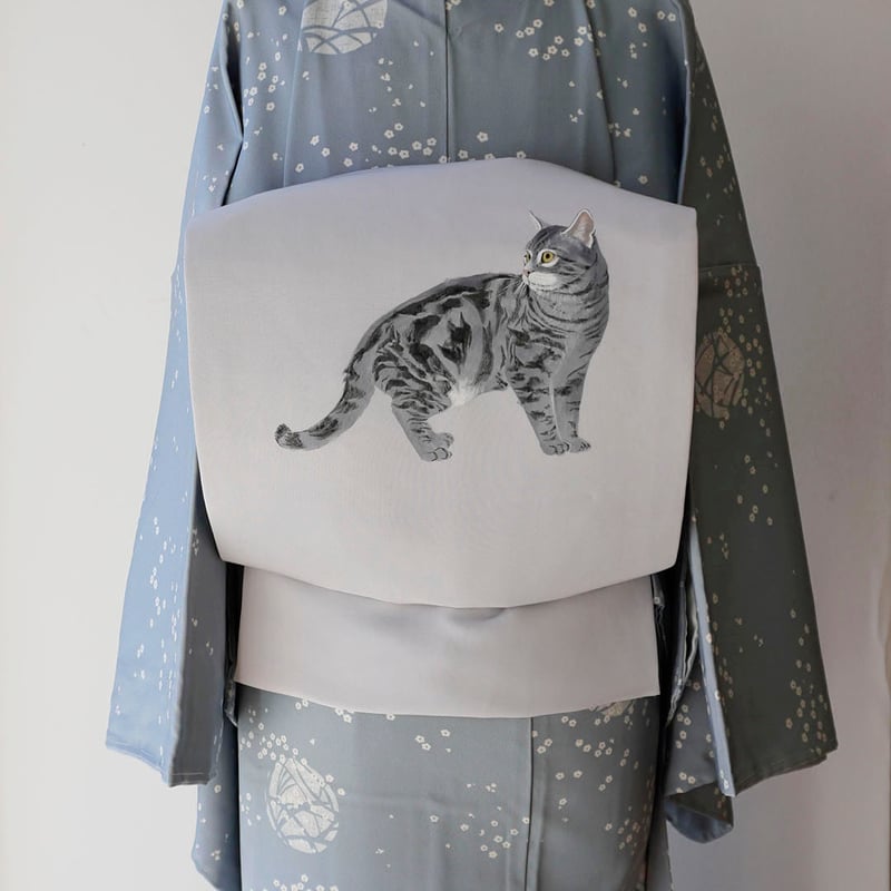 なごや帯】白菫色 猫の塩瀬なごや帯 | 大山キモノ・ちぇらうなぼるた なごや帯】白菫色 猫の塩瀬なごや帯 | 大山キモノ・ちぇらうなぼるた
