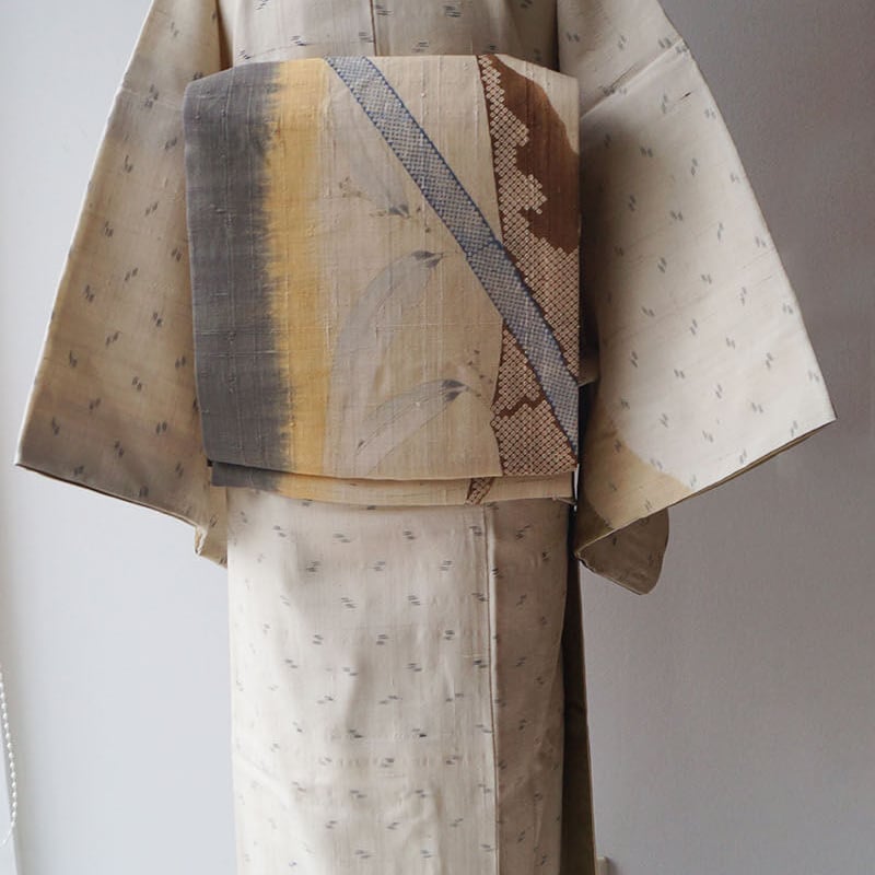 なごや帯】生成り地 竹に鹿の子文 しょうざん生紬 なごや帯 | 大山  