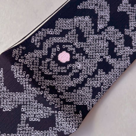 【半幅帯】黒色×白色　抽象文　手絞り半幅帯　240821⑯