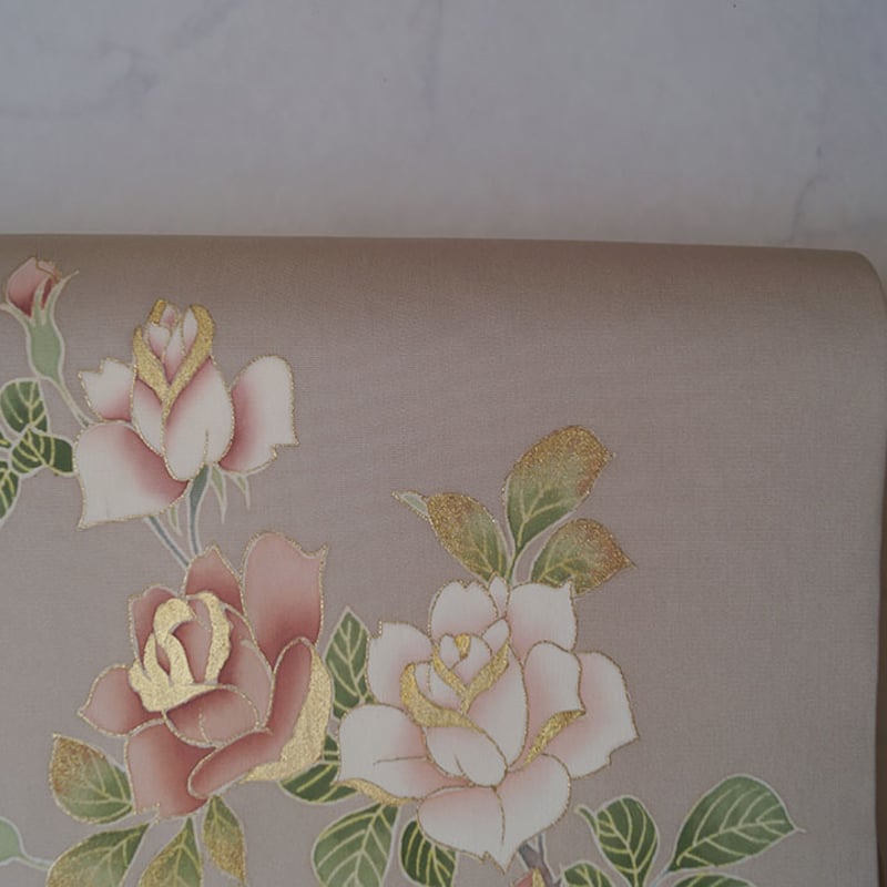 塩瀬 作家物 白 薔薇 バラ 作り帯 名古屋帯 五月蝿く お太鼓 染め帯 塩瀬 作家物 白 薔薇 バラ 作り帯 名古屋帯 五月蝿く お太鼓 染め帯