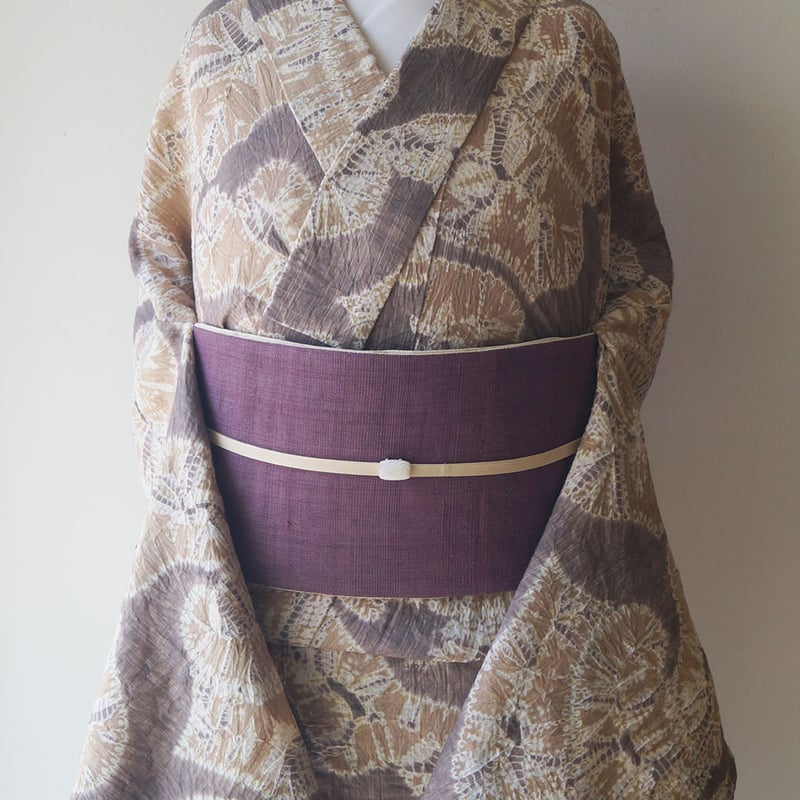 有松絞り浴衣】白茶×鳩羽鼠 抽象文 仕立上がり浴衣 | 大山キモノ