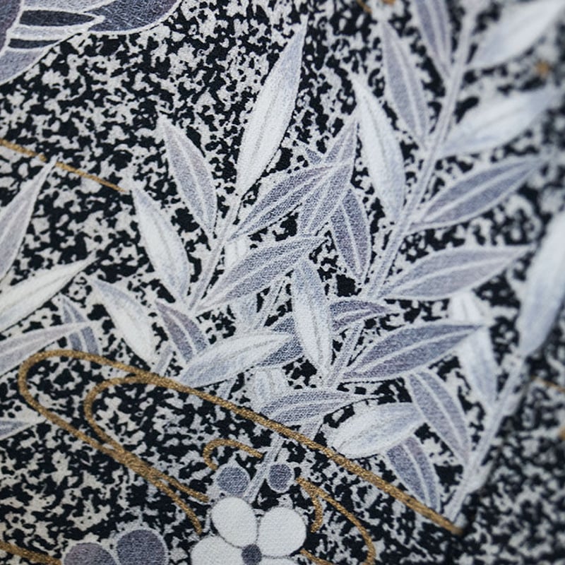 未着用 藍染にたたき染 リーフ模様の小紋 着物 未着用 ますいわ屋