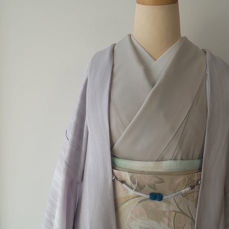 【紗羽織】紋紗　ゆらぎ縞柄　鴇鼠色暈かし薄羽織　未使用品