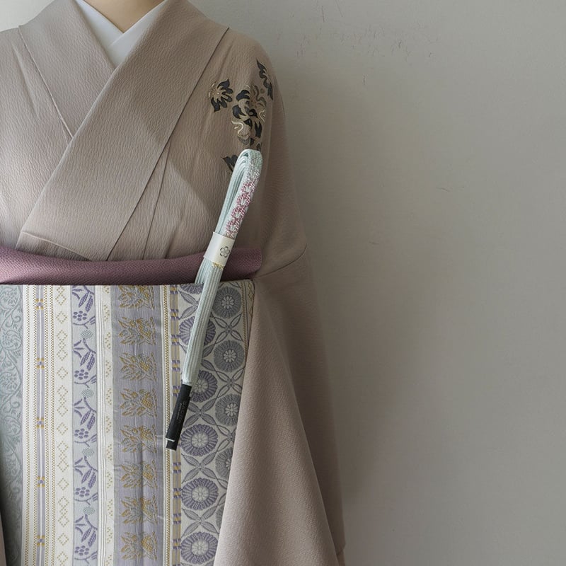 kiyoko　一点物　手描き　型染め　博多織　リバーシブル　手縫い ふくろ帯】織信製 名物裂横段織文 博多織 リバーシブル ふくろ帯