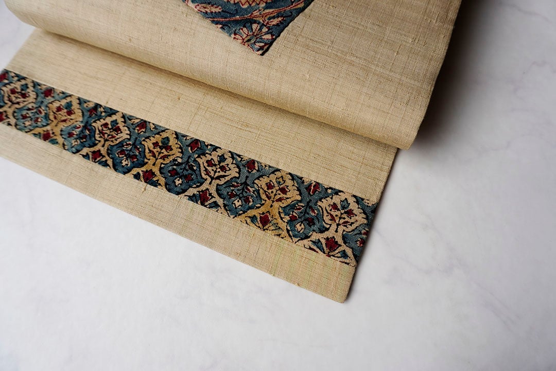 なごや帯】白橡色地 インド更紗 扇状文 創作 仕立て下ろし なごや帯  