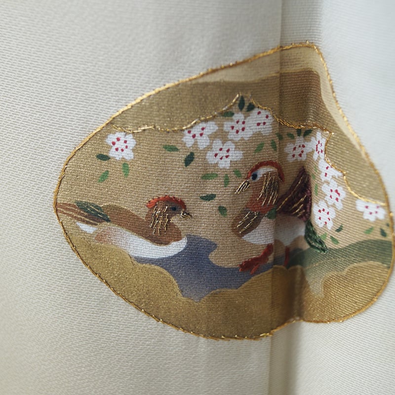 袷】蕎麦切色×利休白茶暈かし 貝合わせ文 附下げ | 大山キモノ