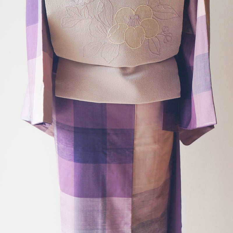 袷】紫系 大きな格子文 紬 | 大山キモノ・ちぇらうなぼるた 